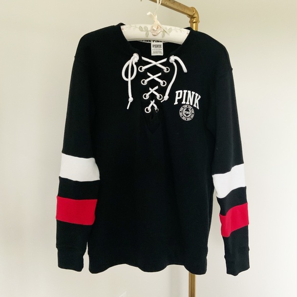 Pink Lace up Sweatshirt - Picture 1 of 3